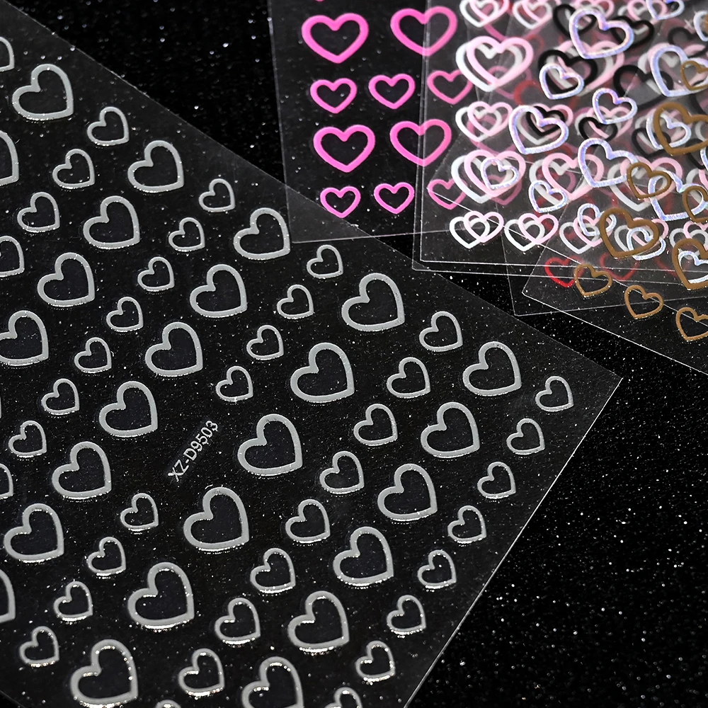 8 stks 3D Romantische Holle Liefde-Themed Nail Decals Hartvormige Nail Art Stickers Franse Lijn Sweetheart Valentijnsdag Nail Decor