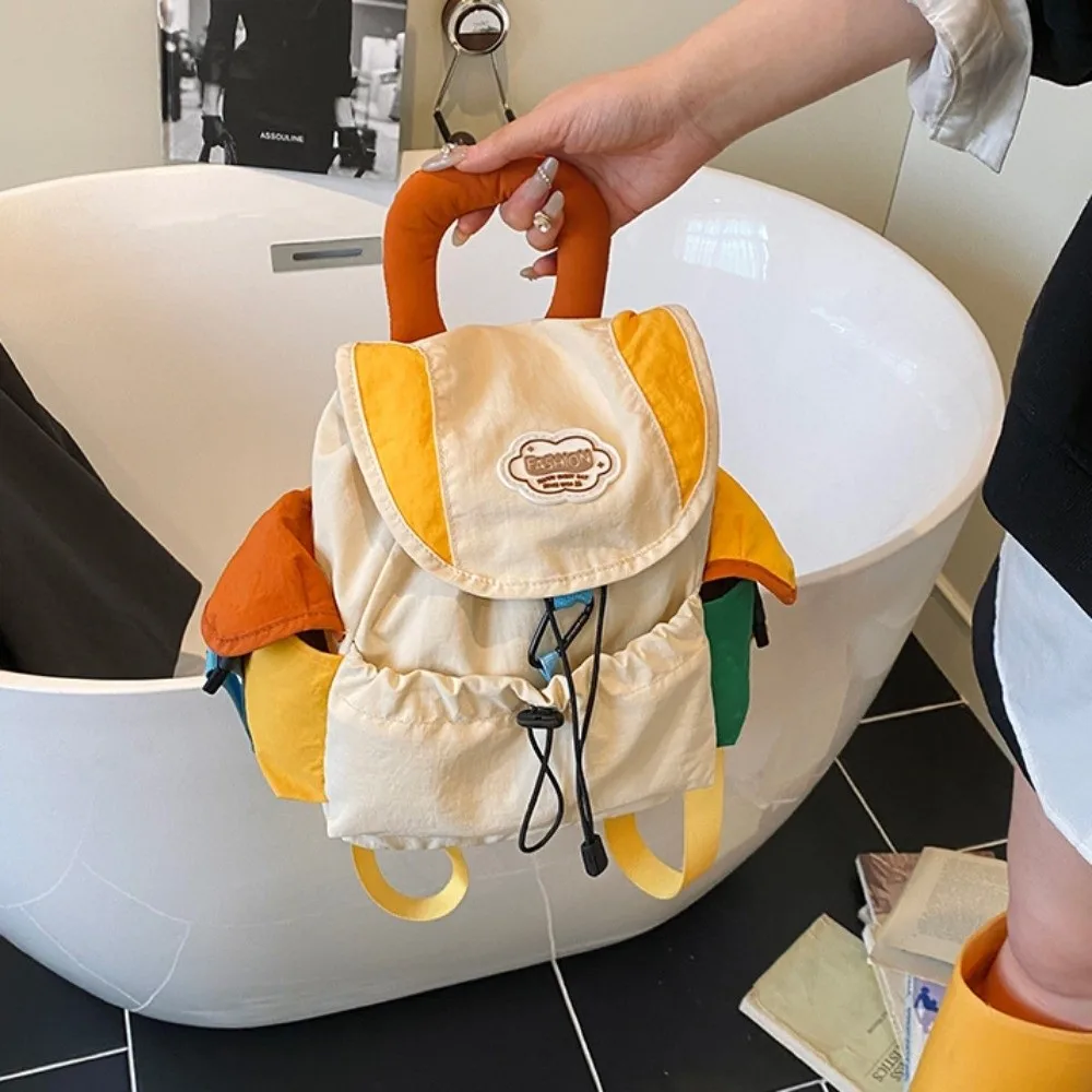 Color Matching 2 Sizes Parent-child Bags Large Capacity Korean Style Drawstring Schoolbag Nylon Multi-pocket Kids Backpack