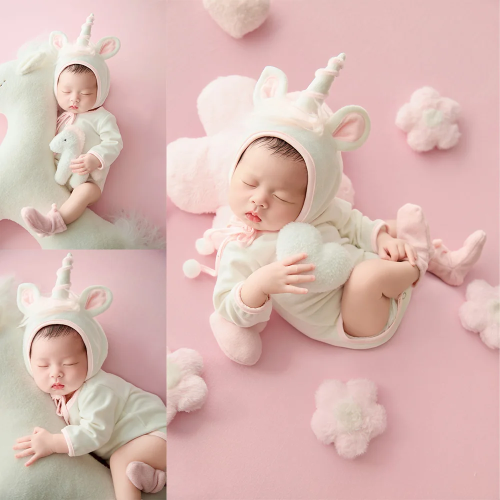 ユニコーンテーマ新生児写真撮影小道具マッチングベビー写真衣装かわいいぬいぐるみユニコーン枕ベビーポージング小道具スタジオ撮影用