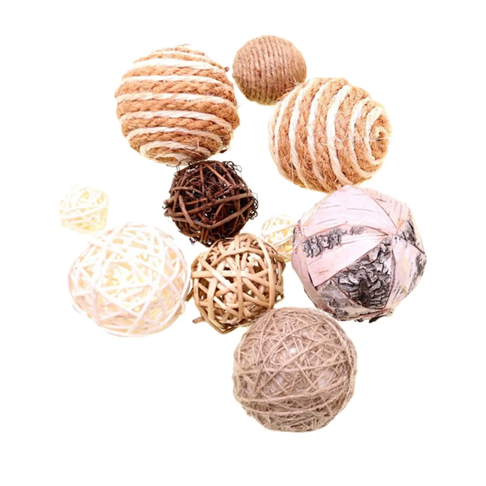 10Pcs Rattan Ball Idyllic Natural Wicker Balls Ornament Wedding Party Tabletop Decor