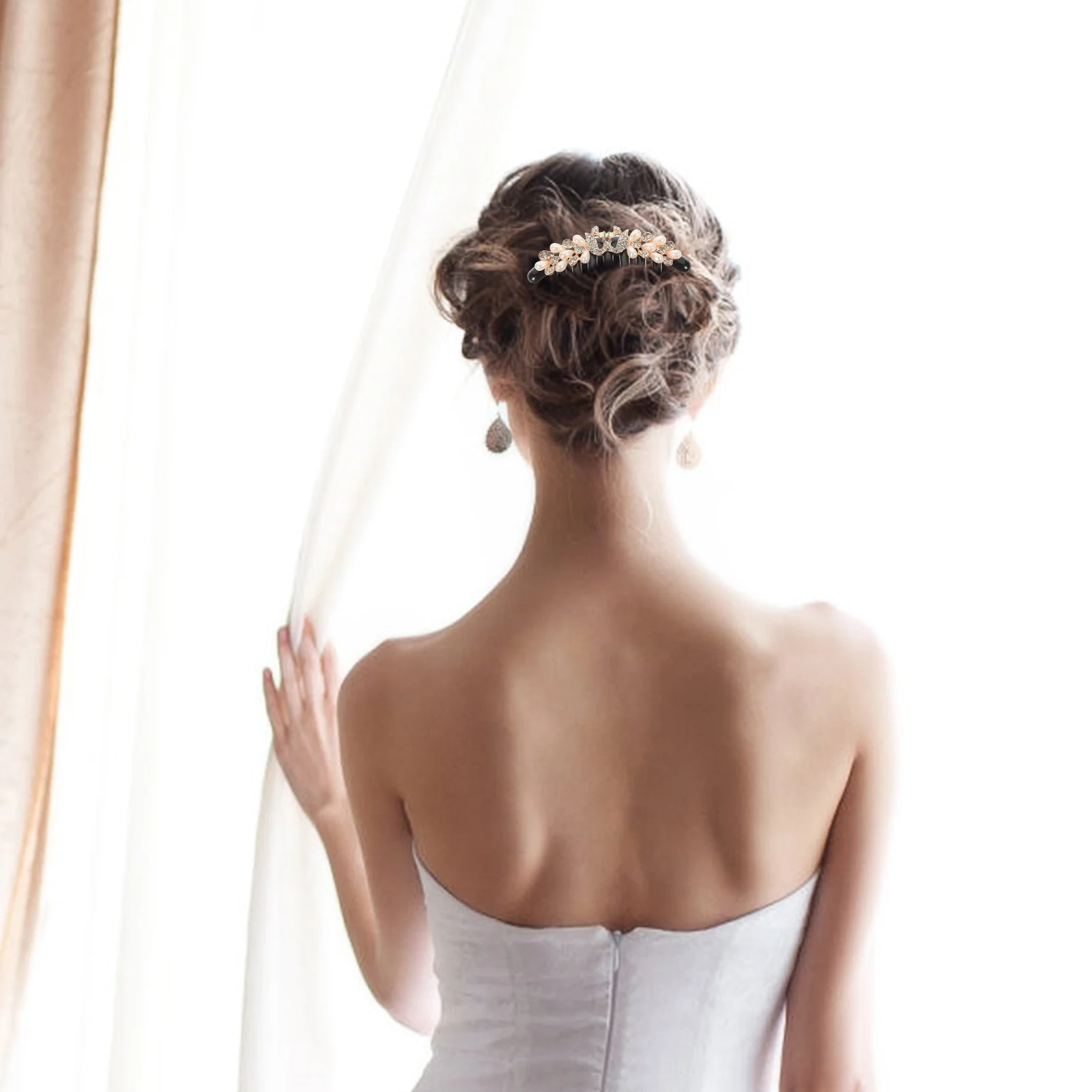 

Imitation Pearl Hair Comb Crystal Rhinestone Bride Headdress Elegant Women Hair Accessories for Wedding Party Daily Use