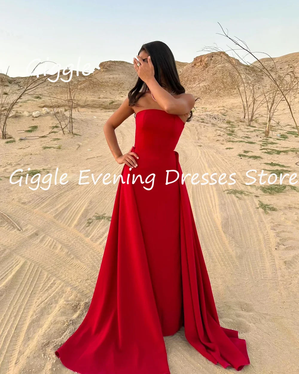 Giggle Satin Mermaid Strapless Ruffle Formal Elegant Prom Gown Floor Length luxury Evening Pretty Party Dresses for Women 2023