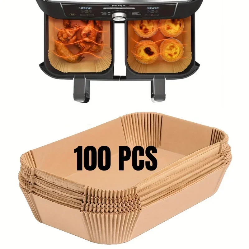 Tapis antiadhésif carré rond résistant à l'huile pour la cuisson au four de cuisine, papier jetable pour friteuse à air 100 pièces, accessoires pour friteuse à air