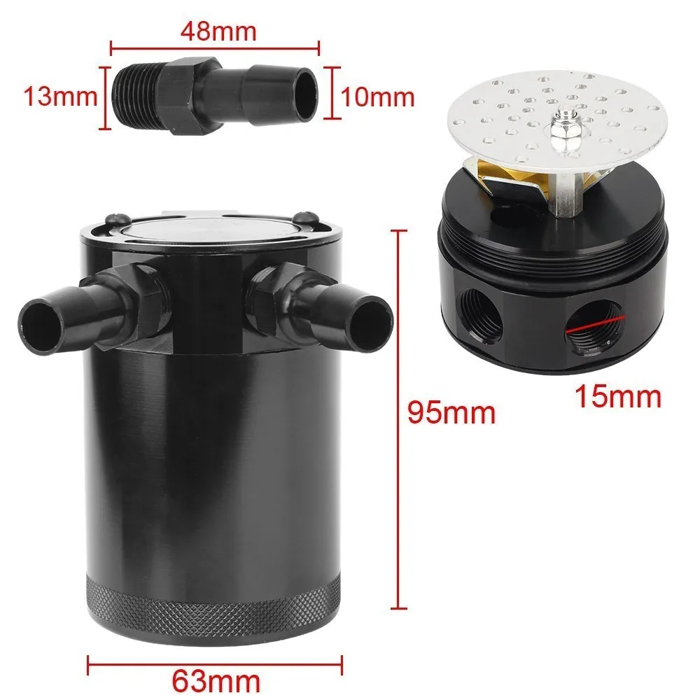 Car Universal Aluminum Parts Baffled Oil Catch Can 3/8