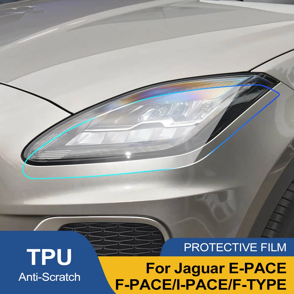 For Jaguar E-PACE F-PACE I-PACE F-TYPE Smoke Black High-Gloss Pre-Cut Headlight Protection Film TPU PPF Anti-Scratch Vinyl Kit