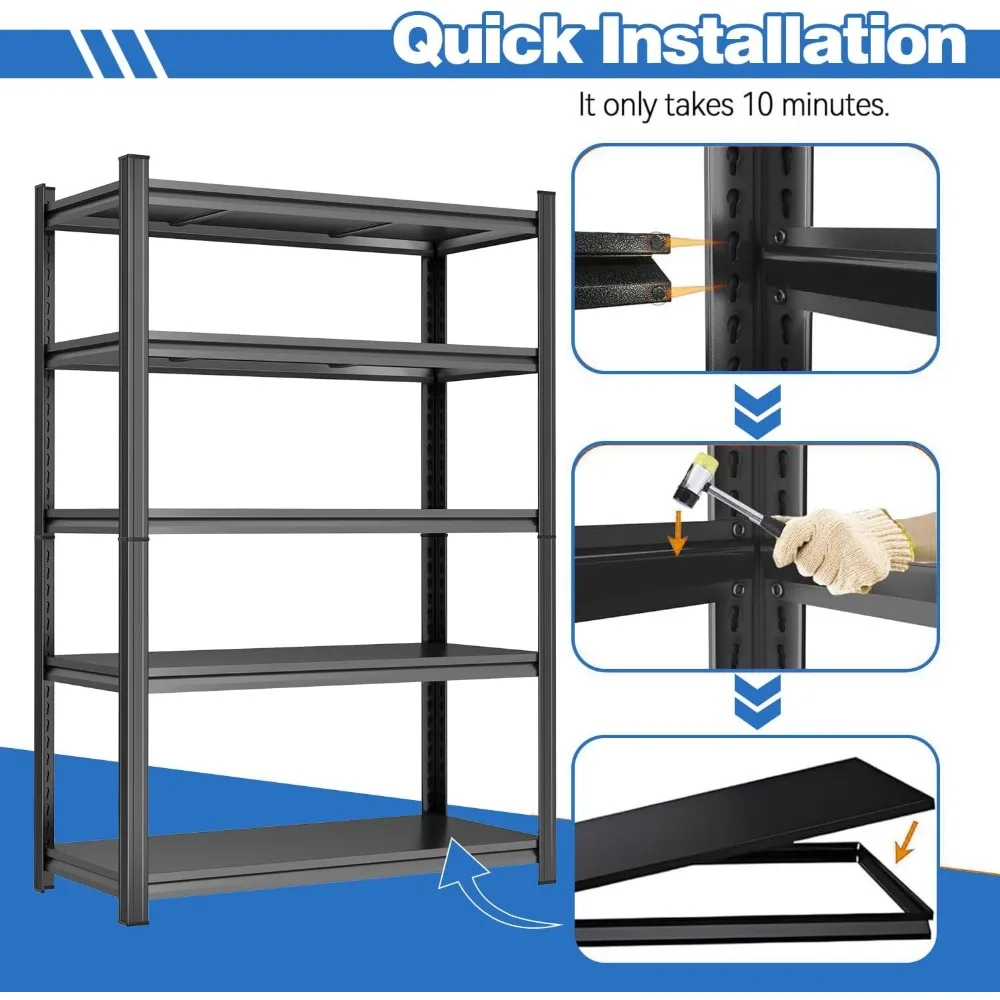 وحدات رفوف معدنية شديدة التحمل قابلة للتعديل مكونة من 5 طبقات للتخزين الصناعي - رفوف جراج بسعة 3500 رطلًا #4