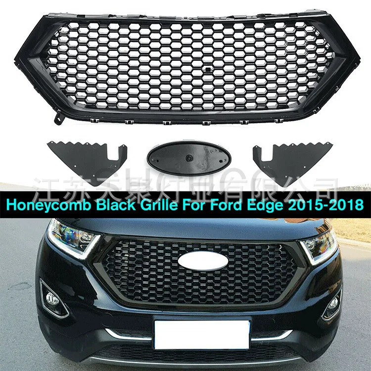 Front Middle Racing Grille for Ford Edge 2015 2016 2017 2018 Gloss Black Honeycomb High Quality ABS Grills Mesh Style