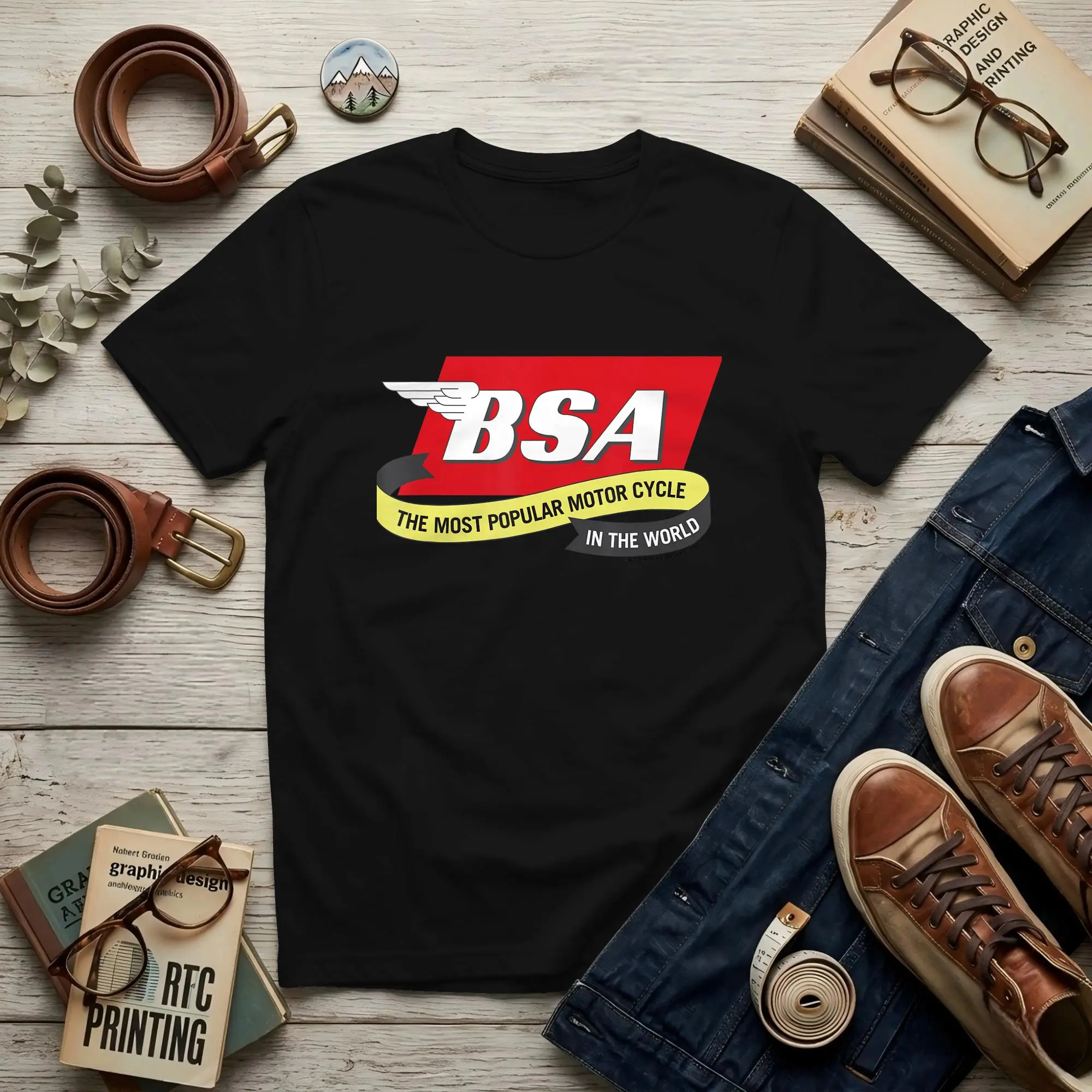 BSA Wingtip Logo Most Popular Men T Shirts BSA Fashion Tee Shirt Short Sleeve Round Collar Cotton Unique Tops T-Shirt