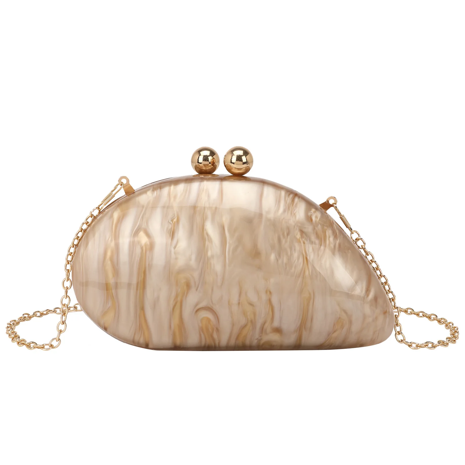 

New Women's Elliptical Acrylic Evening Bag for Weddings and Parties Shoulder Crossbody Clutch with Chain Fashionable Handbag