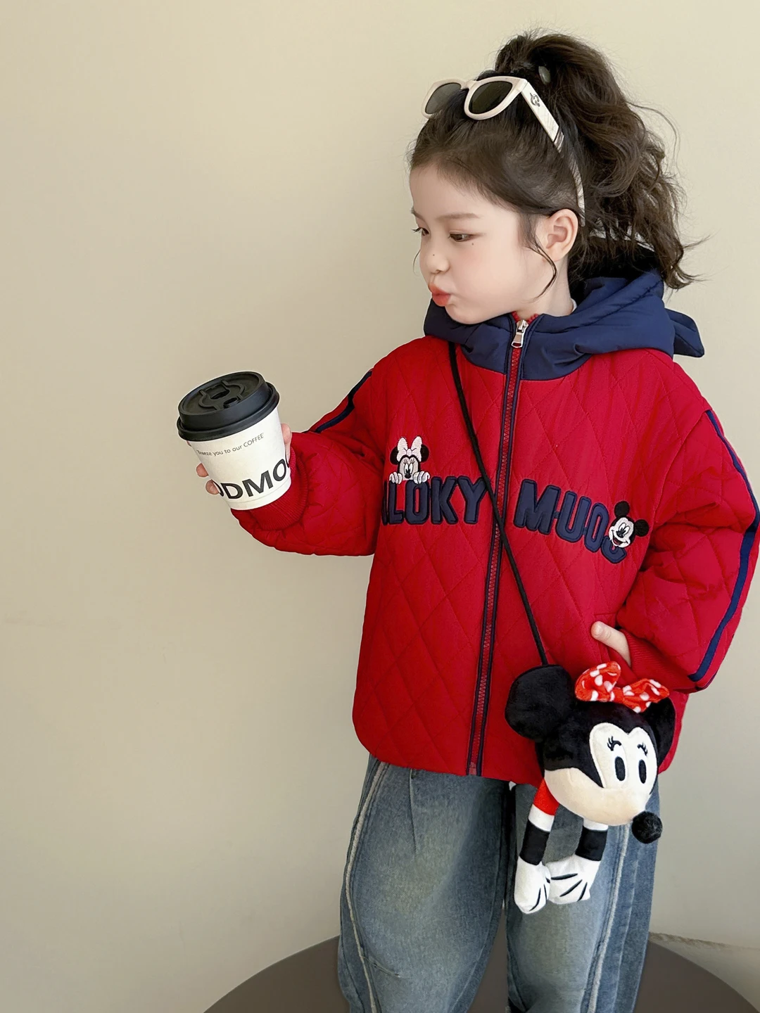 

Girls Fce Lined Hooded Jaet Winter Clothes Thi Autumn Winter Sle Children's Cotton Coat Trendy Upper Body