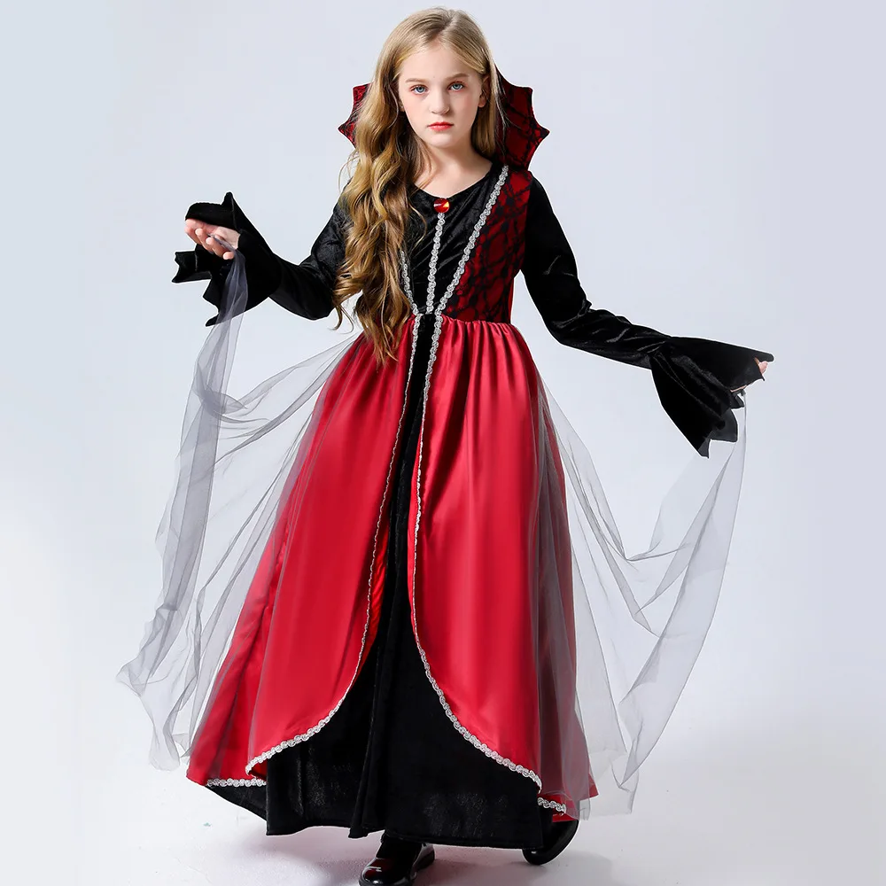 Cosplay infantil Vampires Dress Set, Traje de Dia das Bruxas, Festa, Girl Horror Dress, Bonito Performance de Palco Vestuário, Moda