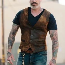 Vintage Men Suit Vest Vintage V Neck Single breasted Vest Slim Business Formal Vest Handsome Cowboy Steampunk Waistcoat