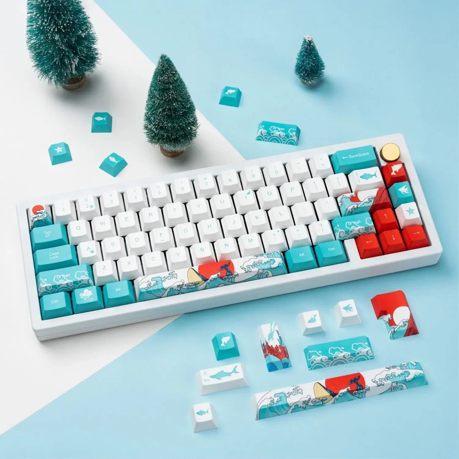 Coral sea keycap small full set of PBT sublimation adaptation 61/64/68/75/84/87/98/100/104