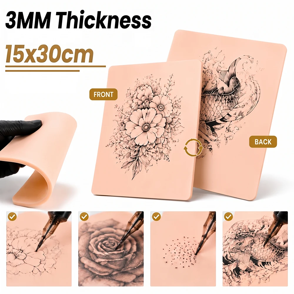 3MM Tattoo Practice Skin 15x30CM Silicone Tattoo Training Skin Double Sided Blank Synthetic Tattoo Fake Skin Tattoo Accessories