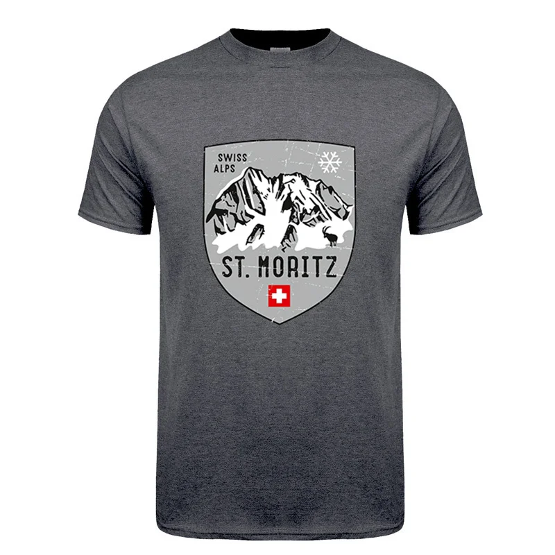 Herren Baumwoll-T-Shirt St. Moritz Schweiz T-Shirts Sommer Kurzarm Papa Geschenk T-Shirt Herren Kleidung Oberteile DY-308