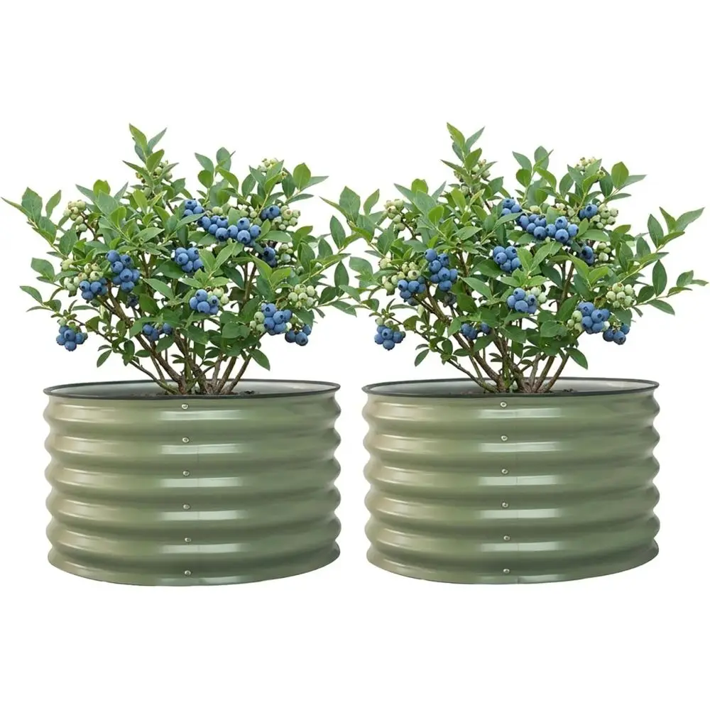 Jardinera alta de 17 pulgadas para hierbas, para albahaca y lavanda, jardinera redonda de 30 pulgadas de ancho para tomate, arándanos, maceta metálica, paquete doble de rosas