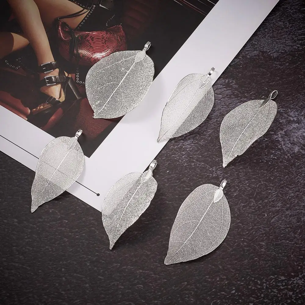 10pcs Brass Plated Natural Leaf Big Pendants Vintage Metal Filigree Leaves Charms For Necklaces Earrings Jewelry Accessories