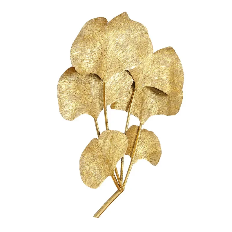 Chinese Wrought Iron Golden Ginkgo Leaf Wall Hangings Art Home Livingroom Mural Crafts Hotel Lobby Sticker Decoration