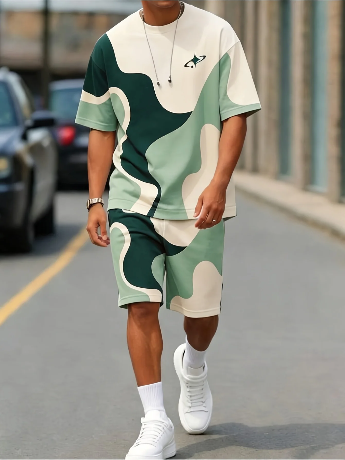Summer Men's Suit with 3D Printed Patterns Colorful Blending Lightweight Breathable Casual and Fashionable Streetwear Clothing