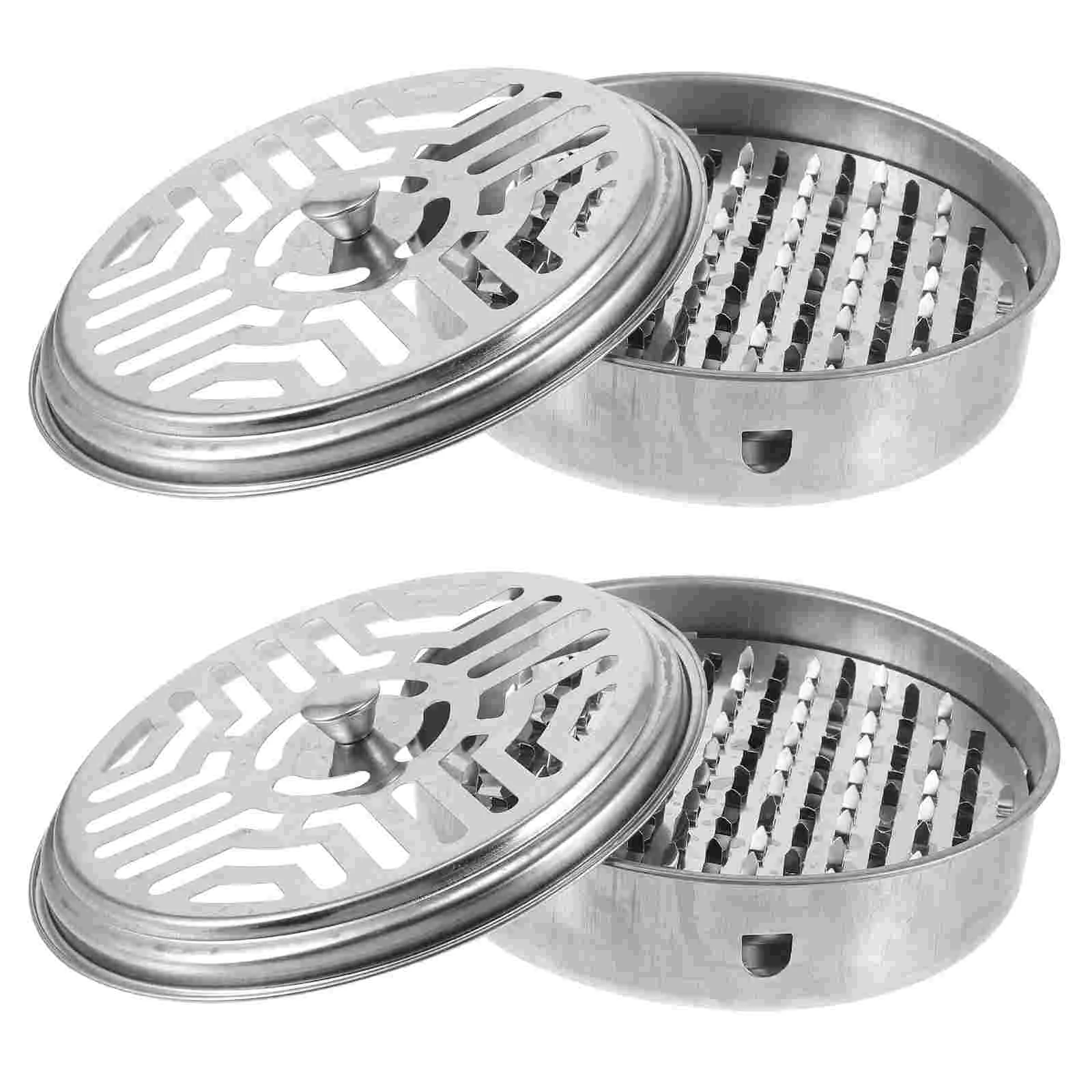 2 Pcs Incense Cone Burner Holder Metal Case Camping Anti-scald Stainless Steel with Lid Plate Office