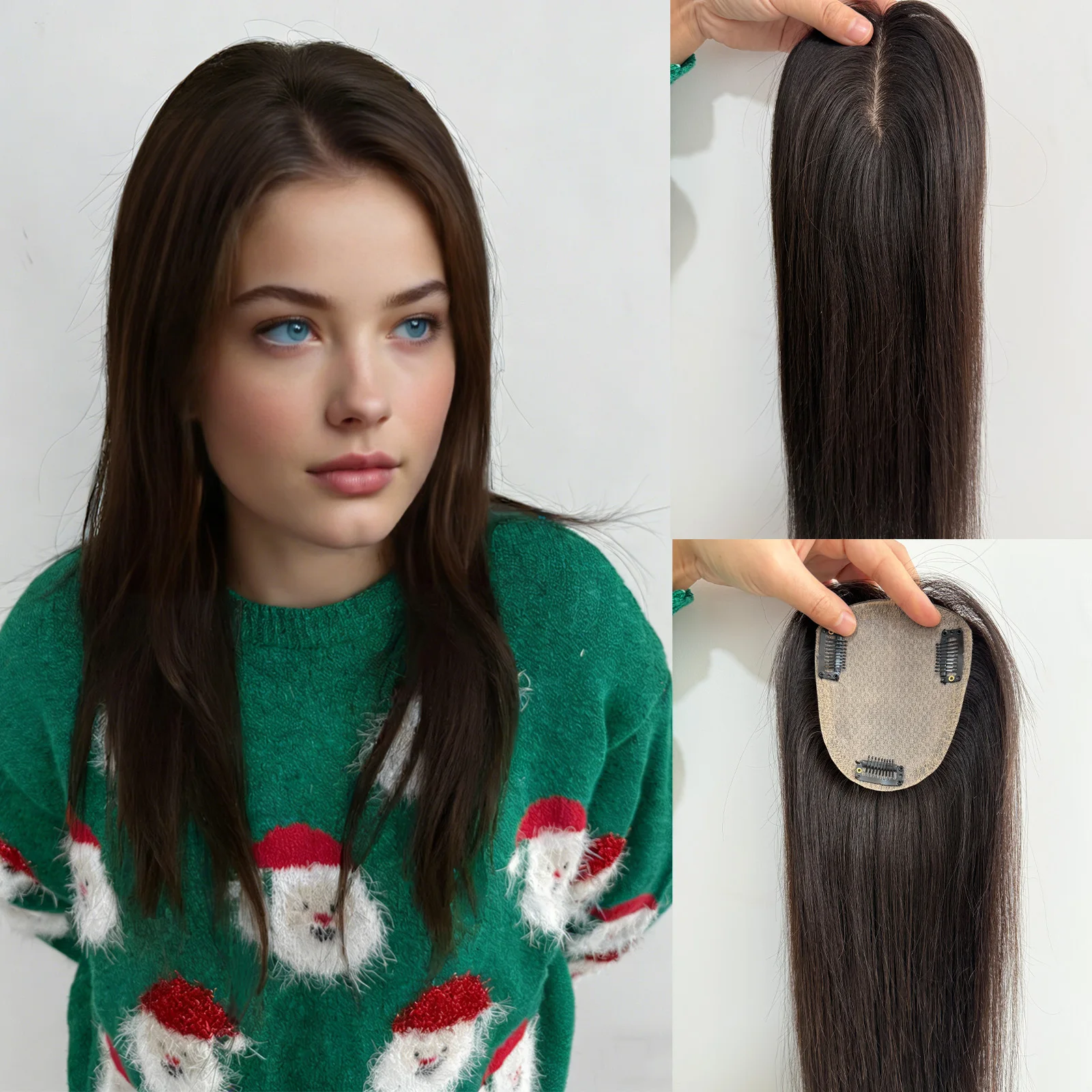 # 1b قاعدة الحرير مستقيم شعر بشري حقيقي توبر الأوروبي عذراء الشعر لينة هيربيسي فروة الرأس الطبيعية نظرة الشعر مع Cilp للنساء