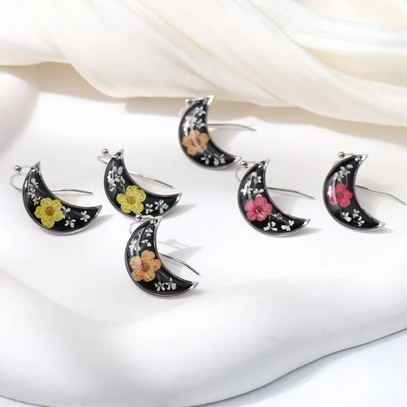 Pressed Flower Geometric Earrings Epoxy Resin Jewelry For Women 16