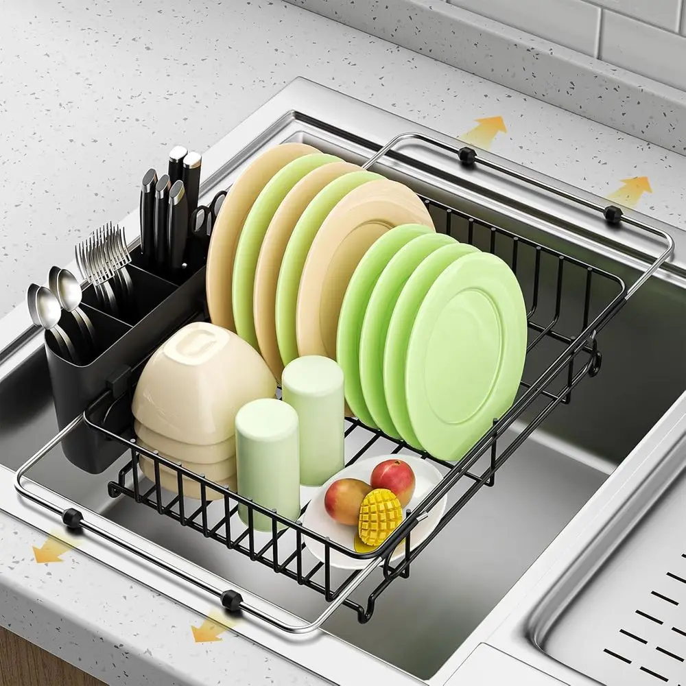 

Expandable in Sink Dish Drying Rack,Small Dish Rack Over Sink with Utensil Holder,StainlSteel Dish Drainers or Kitchen Counter,S