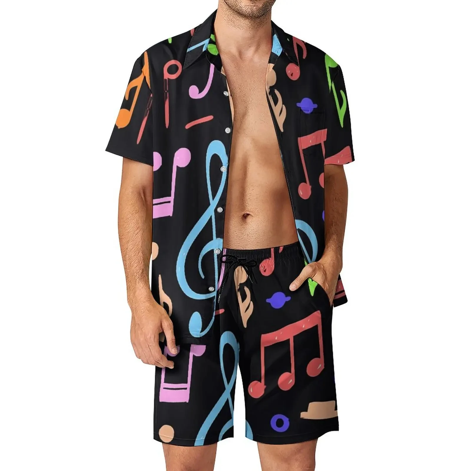 Music Notes Shirt Sets 3D Printing Men Casual Fashion Short Sleeves Shirts Oversized Beach Shorts Hawaiian Suits Summer Clothing