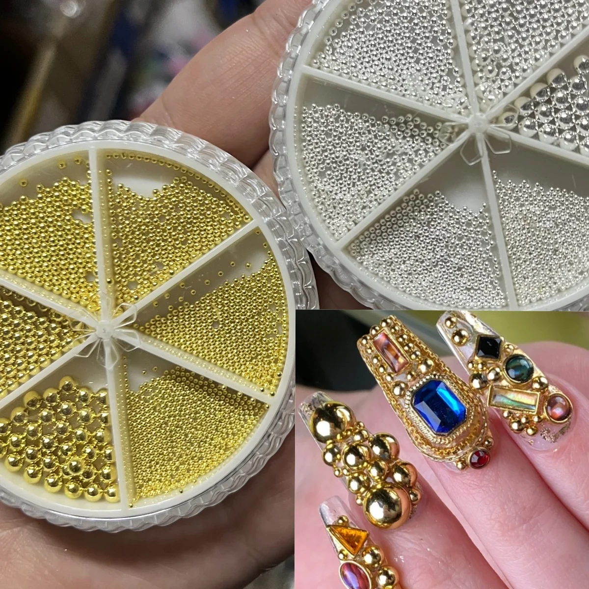 0,8mm/1mm/1,2mm/1,5mm/2mm/3mm cuentas de Caviar de uñas 3D para decoración de uñas Mini cuentas de bolas de plata tachuelas de uñas DIY suministros de gemas de uñas * &