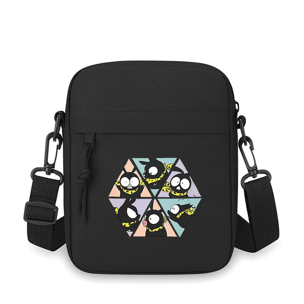 

Black animal poses yellow scarf design Men Crossbody Bag Single Shoulder Women Cartoon Anime Film Printing Design Unisex