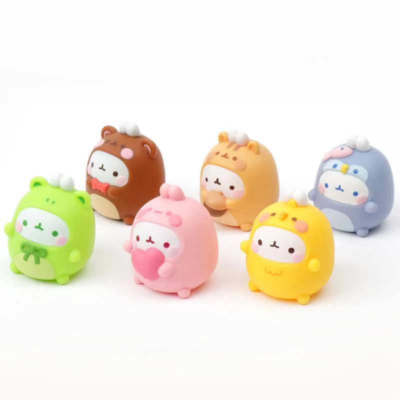 Molang Animal serie de conejos caja ciega juguetes muñeca Linda figura de acción de Anime adornos figuritas muñecas escritorio decoración del hogar coleccionable