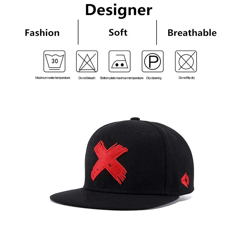 Sombreros unisex simples de hip-hop con bordado en X, gorras de béisbol informales ajustables para exteriores, sombrero protector solar