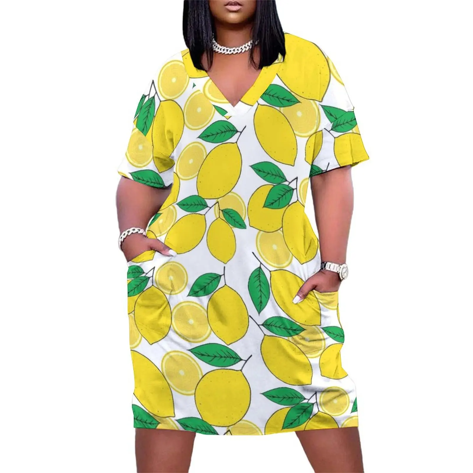 Lemon Print Loose Pocket Dress Dresses gala Long dresses chic and elegant evening dress