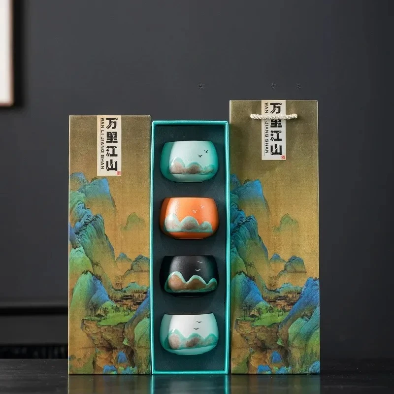 

Креативный керамический набор чайных чашек Rivers and Mountains, трансформация печи, четырехцветная одинарная чашка, высококачественный сувенир для клиентов
