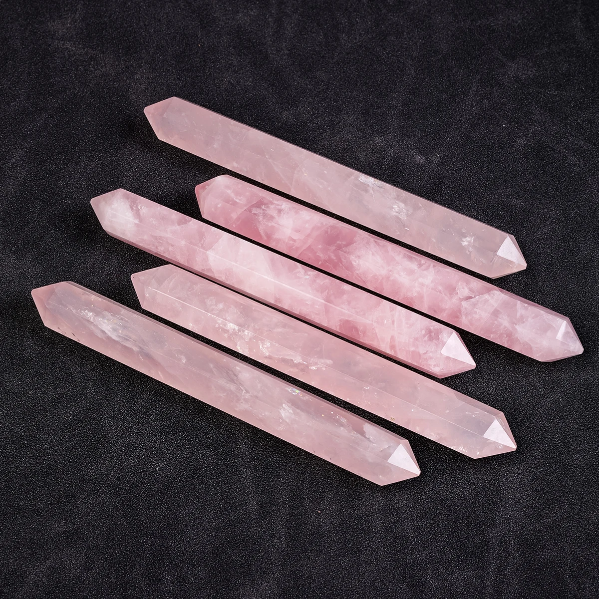 1PC Natural Rose Quartz Hexagonal Prism Double Pointed Head Crystal Gem Wand Home Decor Healing Absorbing Energy Crafts Gift