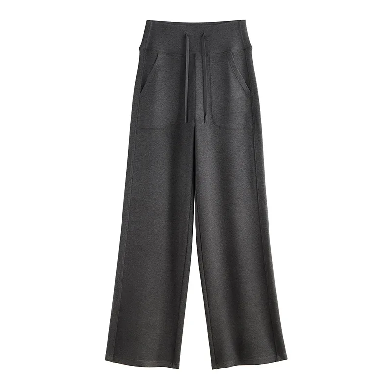2025 Damen-Winterkleidung, 7 % Kaschmir, Thermowolle, Kordelzug, Taschendesign, einfarbig, lässige Schlaghose