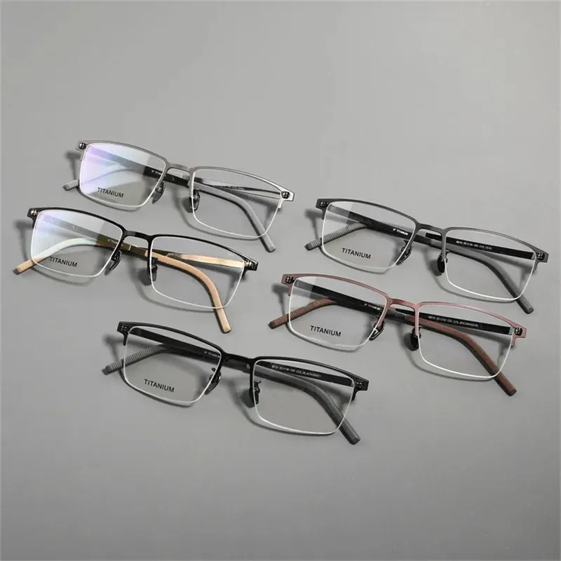 Handmade Square Pure Titanium Half Frame Eyeglasses Men Business Ultralight Glasses Frames Eyewear for Big Face Spectacles Gafas