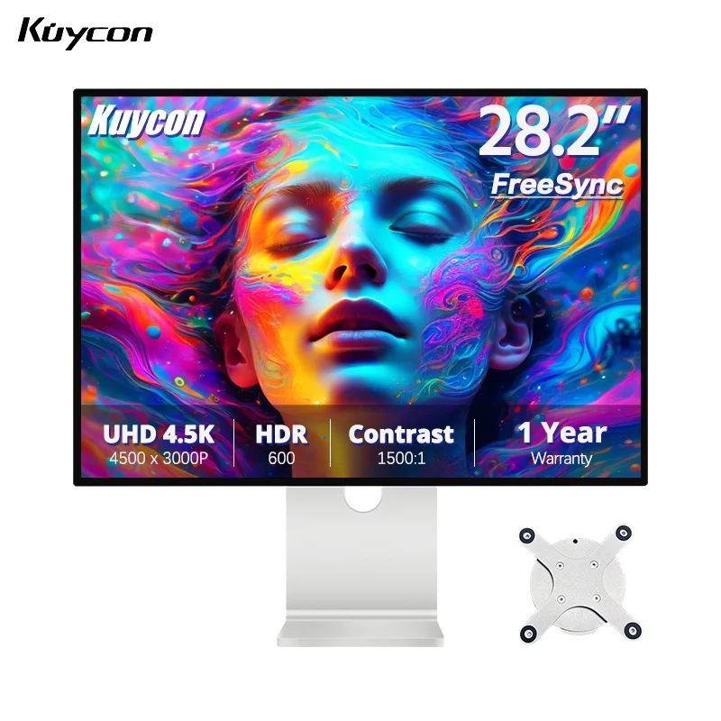 Kuycon P20 Desktop Monitor 60Hz 99%sRGB 3:2 Contrast Rate PC Dispaly UHD IPS Panel Freesync Gaming Screen with HDMI Type-C Ports