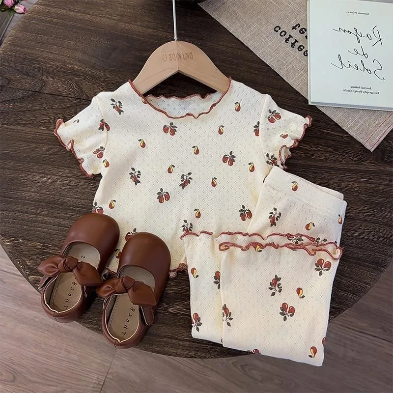 Girls' Summer Home Suit Suit Baby's Korean Version Floral Fashion and Comfortable Sleepwear Clothes Kids Two Piece Set