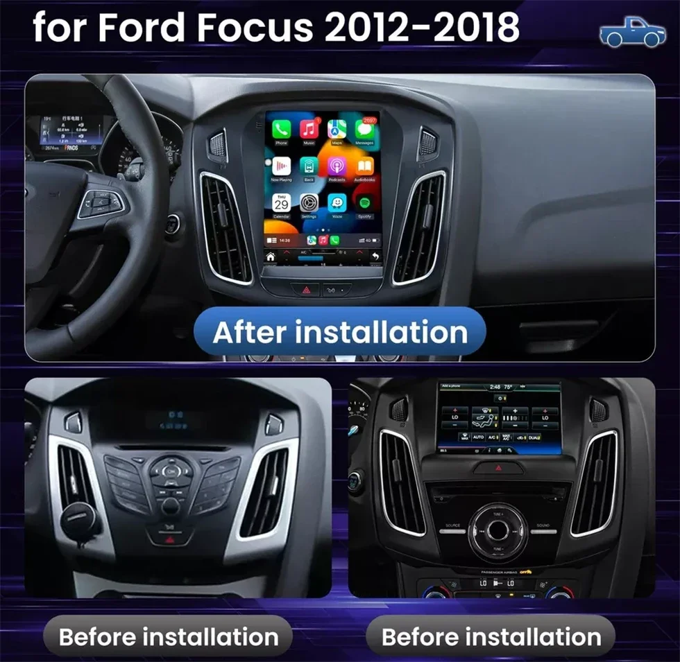 Radio mobil 9.7 inci MODEL Tesla, Radio GPS mobil Android 14 4G DSP 2 Din, untuk Ford Focus 3 Mk 3 2011-2019, pemutar Video Multimedia RDS