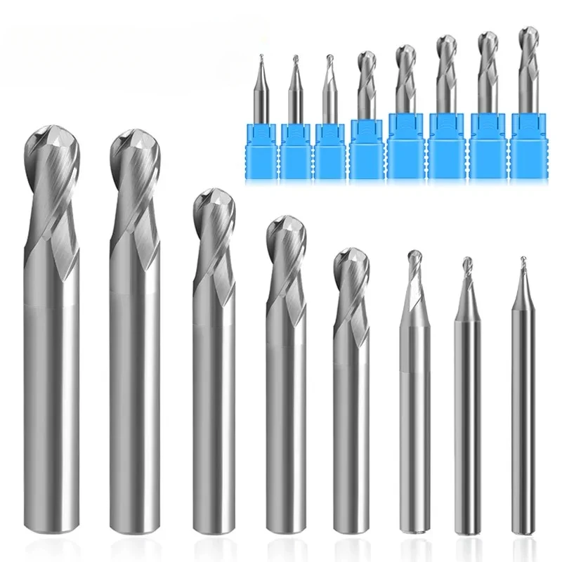 WOY R0.5-R6.0mm11-Piece-Set Tungsten Steel Ball Nose Milling Cutter HRC50 2-Flute For Aluminum CNC Machining Endmills Tools