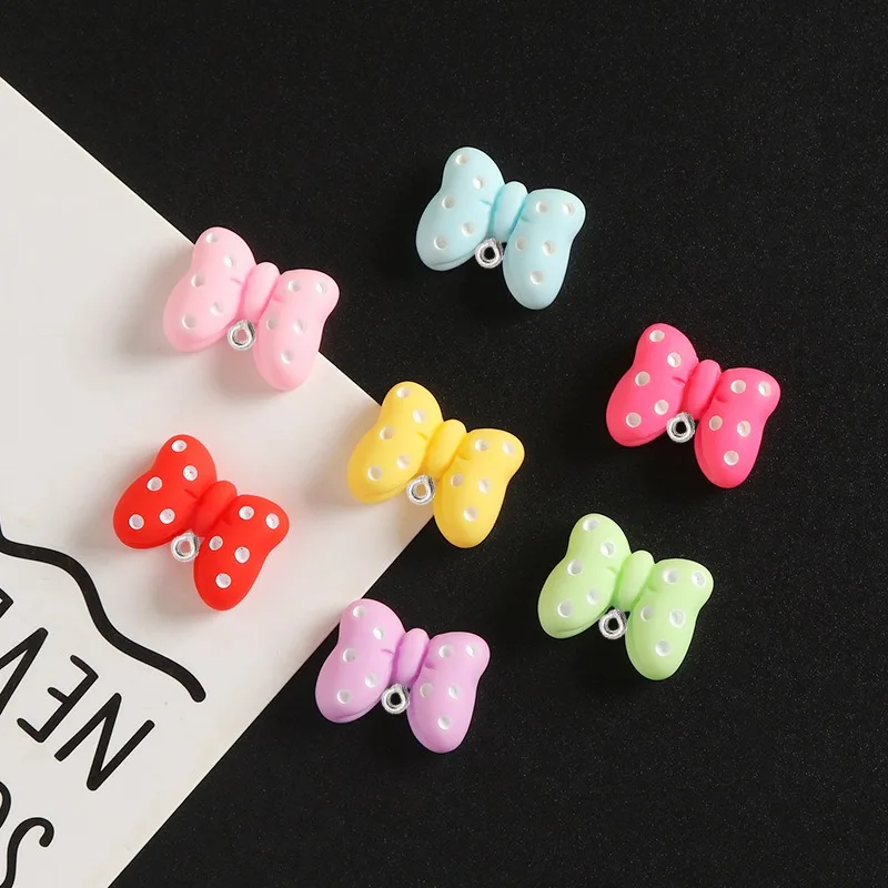 10Pcs Sweet Dot Bowknot Resin Charms Pendant Cute DIY Handmade Jewelry Making Earrings Necklaces Keychain Crafts Materials Hook