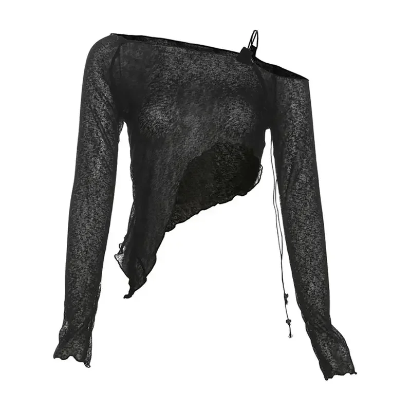 الأمريكية الساخنة فتاة غير المتماثلة تنوعا تي شيرت الإناث المنحدرة الكتف تصميم Y2k خمر مثير منظور التخسيس الأعلى #5