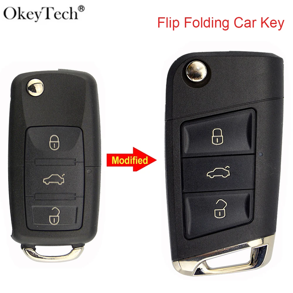 

OkeyTech Modified 3 Button Remote Flip Folding Car Key Shell Case Fob For Volkswagen For VW Jetta Seat Skoda 스마트키High Quality