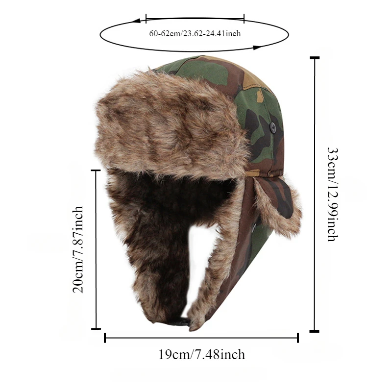 Sombrero Lei Feng de camuflaje grueso para hombres, gorro cálido de moda, a prueba de viento, con forro polar grueso, protección para las orejas