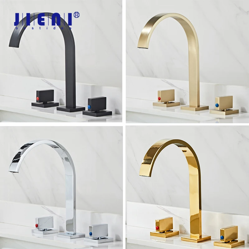 

JIENI Modern Minimalist Bathroom Bathtub Faucet Golden Plated Washbasin Sink Faucets Vanity Brass Hot And Cold Water Mixer Taps