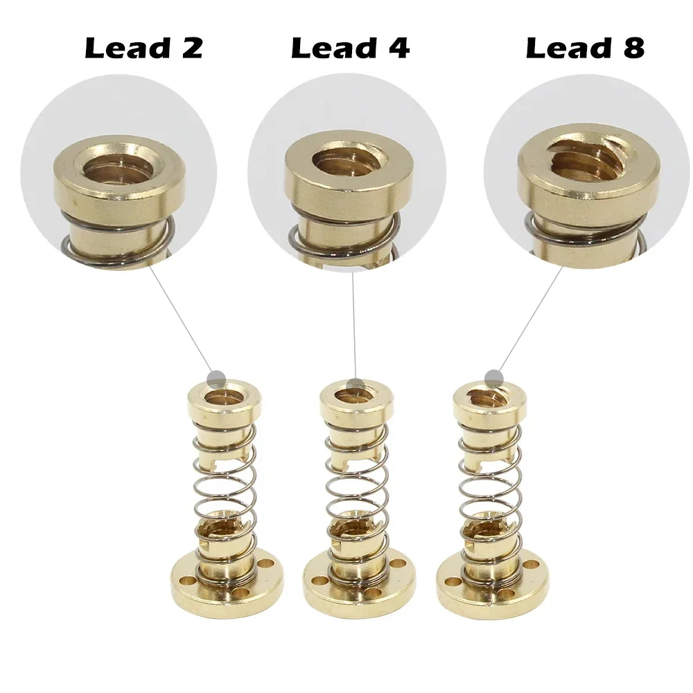 2 pezzi T8 anti-gioco vite di piombo in ottone dado a molla eliminazione gap passo 2mm piombo 2mm/4mm/8mm per parti della stampante 3D CNC