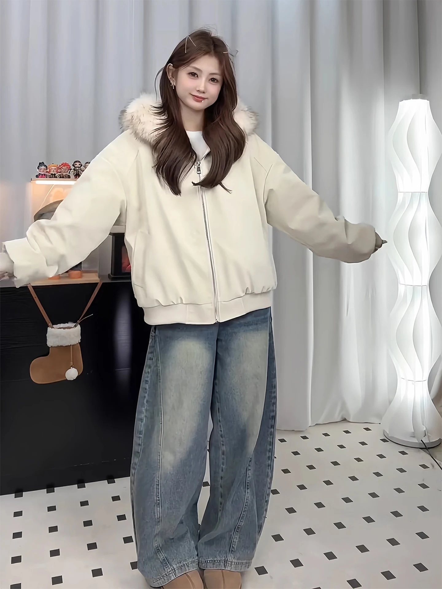 

Thiened Winter Jaet with Large Fur Collar for Men And Women Youth Faion Warm Leisure Sle Couple Cotton Coat Trendy