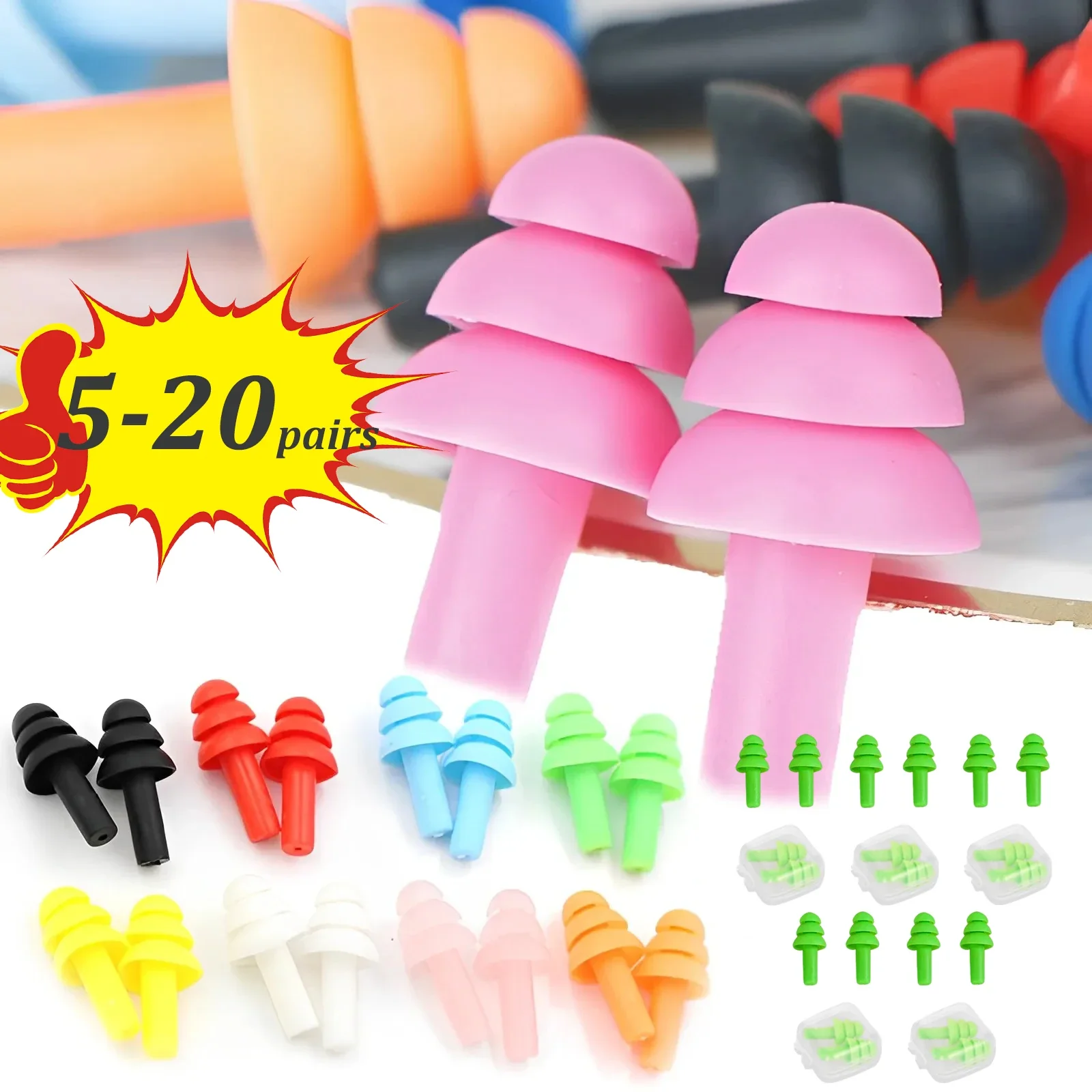 

5pcs Silicone Ear Plug Ear Protection Sleeping Travel Anti-Noise Earplugs Waterproof Swim Earplugs for Adult Children Swimmers