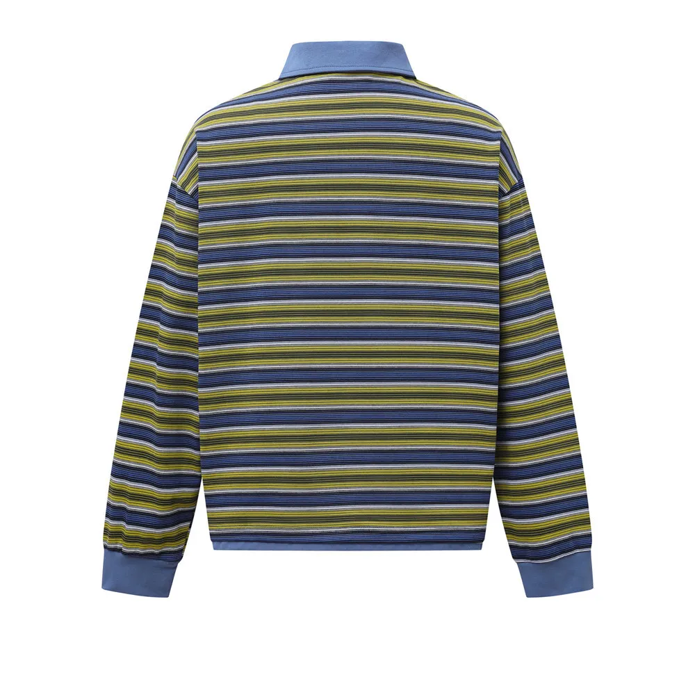 تي شيرت بولو بأكمام طويلة وياقة غير منتظمة للرجال مع نمط ملابس الشارع الأمريكي لربيع/خريف #2